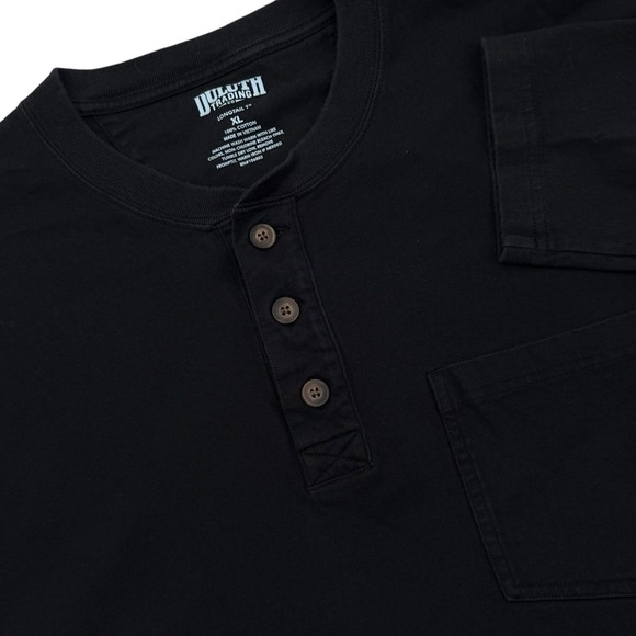 Duluth Trading Longtail T Shirt Mens XL Black Henley Pocket Long Sleeve Workwear - Picture 1 of 7